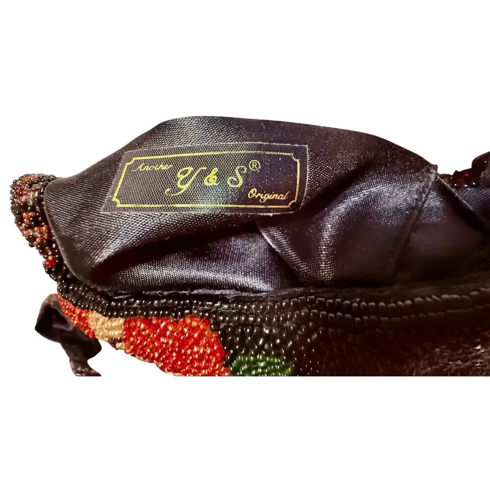 Vintage Hand Beaded Crossbody Boho Purse Bag Fashion Jewelry Motif Black